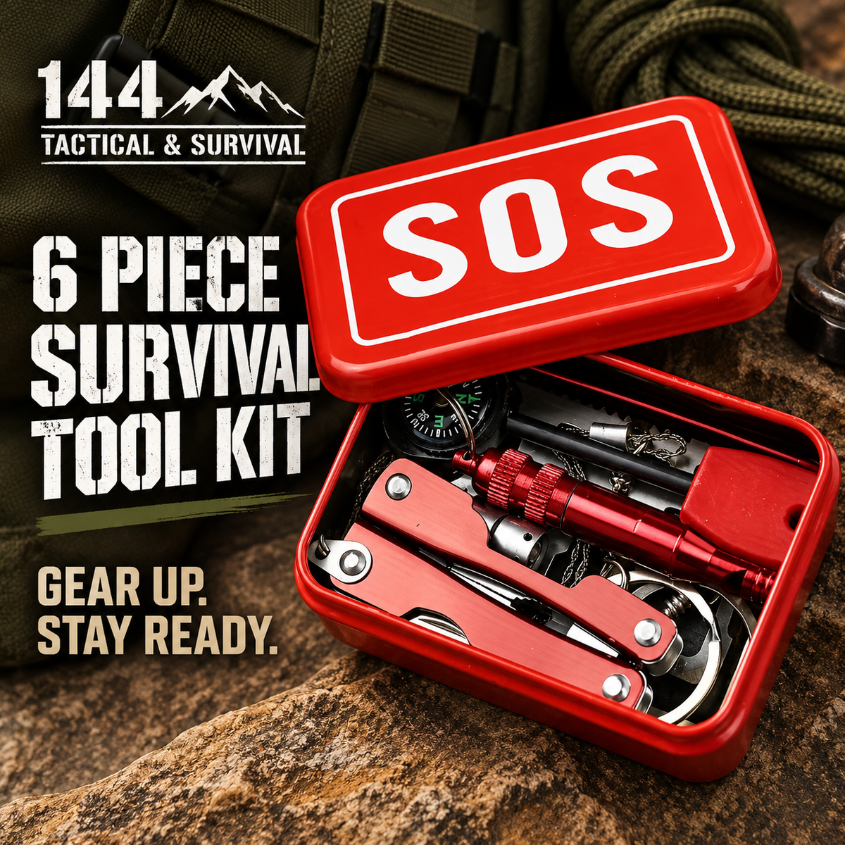 6-Piece SOS Survival Tool Kit with Compact Storage Tin