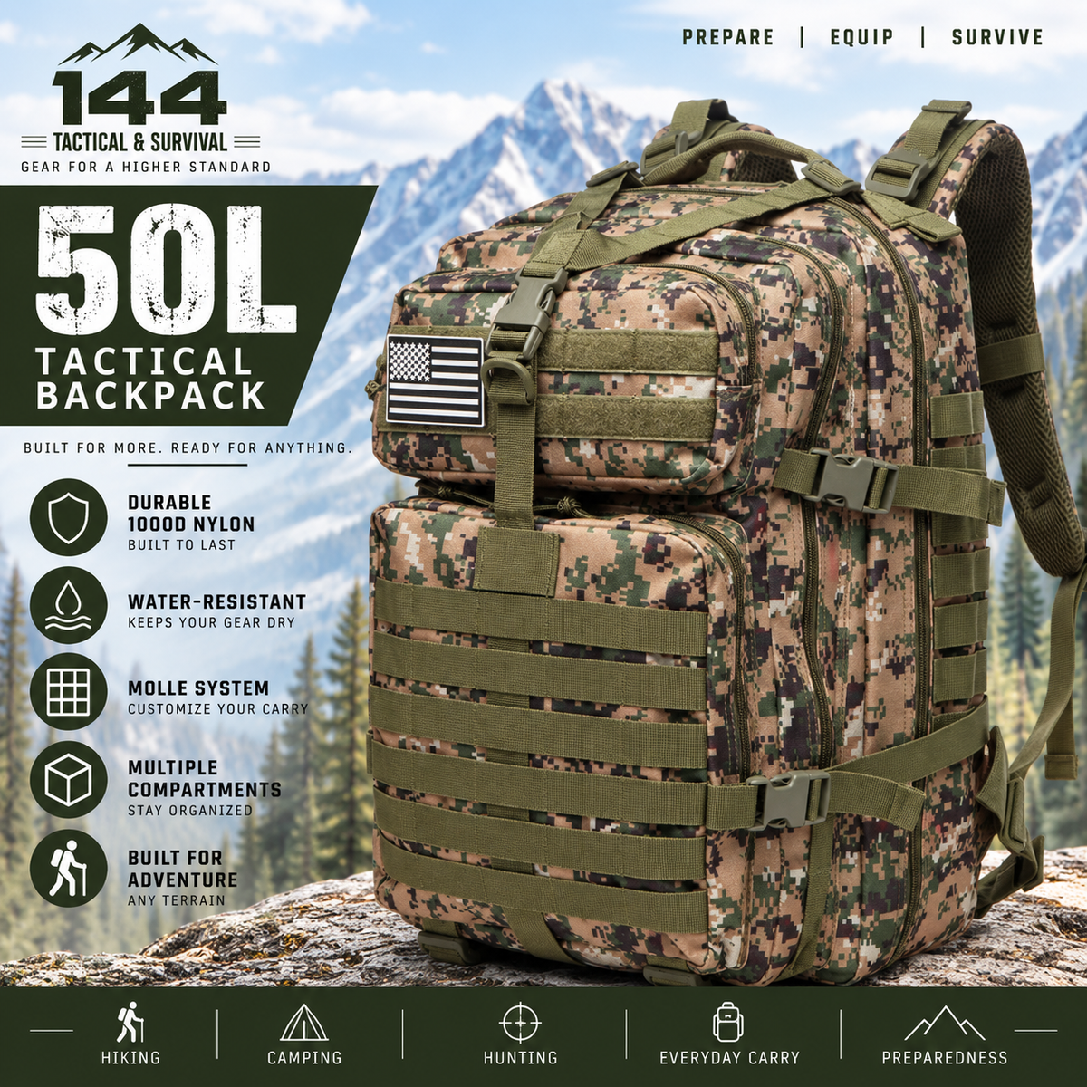 MOLLE Tactical Assault Backpack 1000D– 25L & 50L