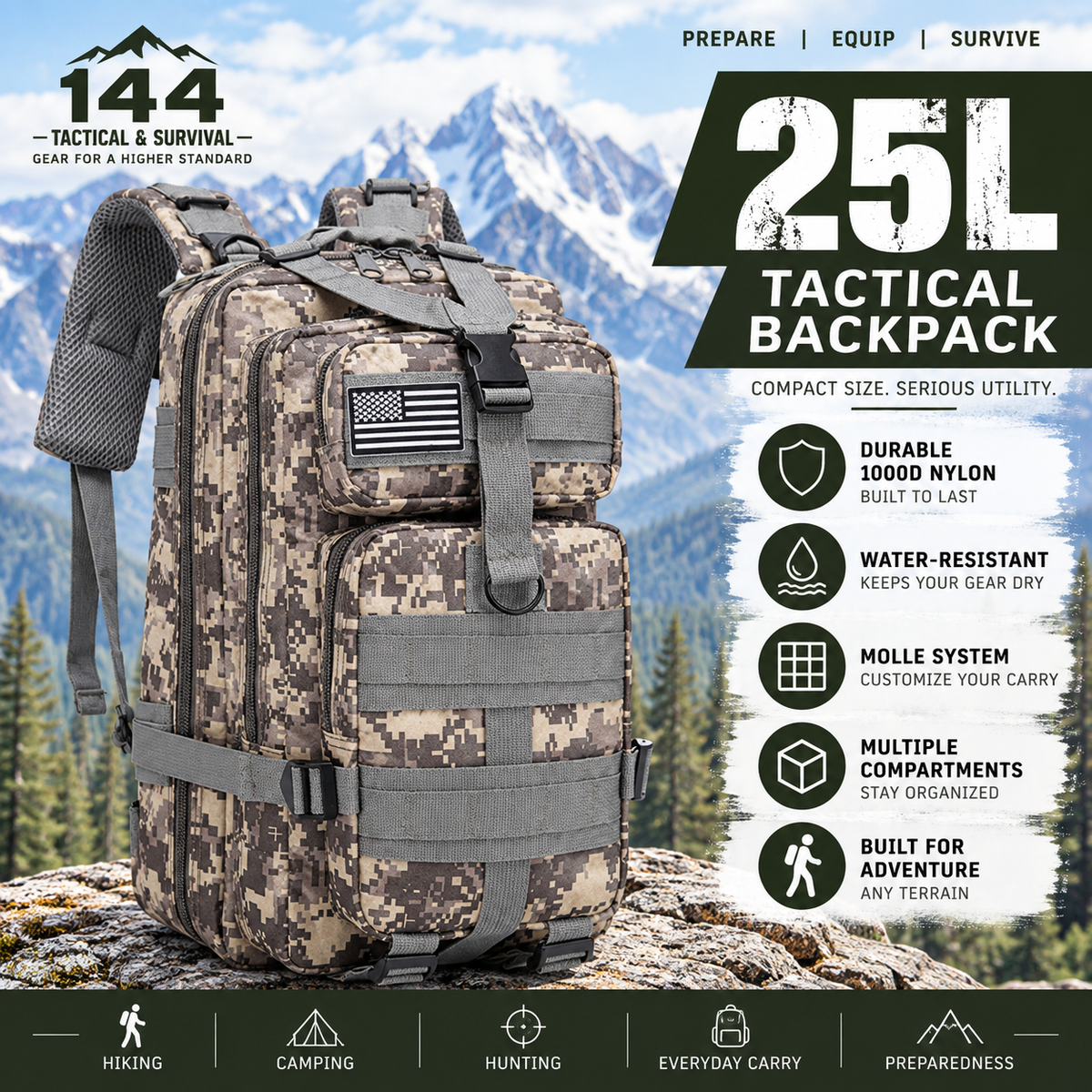 MOLLE Tactical Assault Backpack 1000D– 25L & 50L