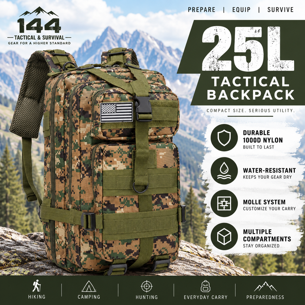 MOLLE Tactical Assault Backpack 1000D– 25L & 50L