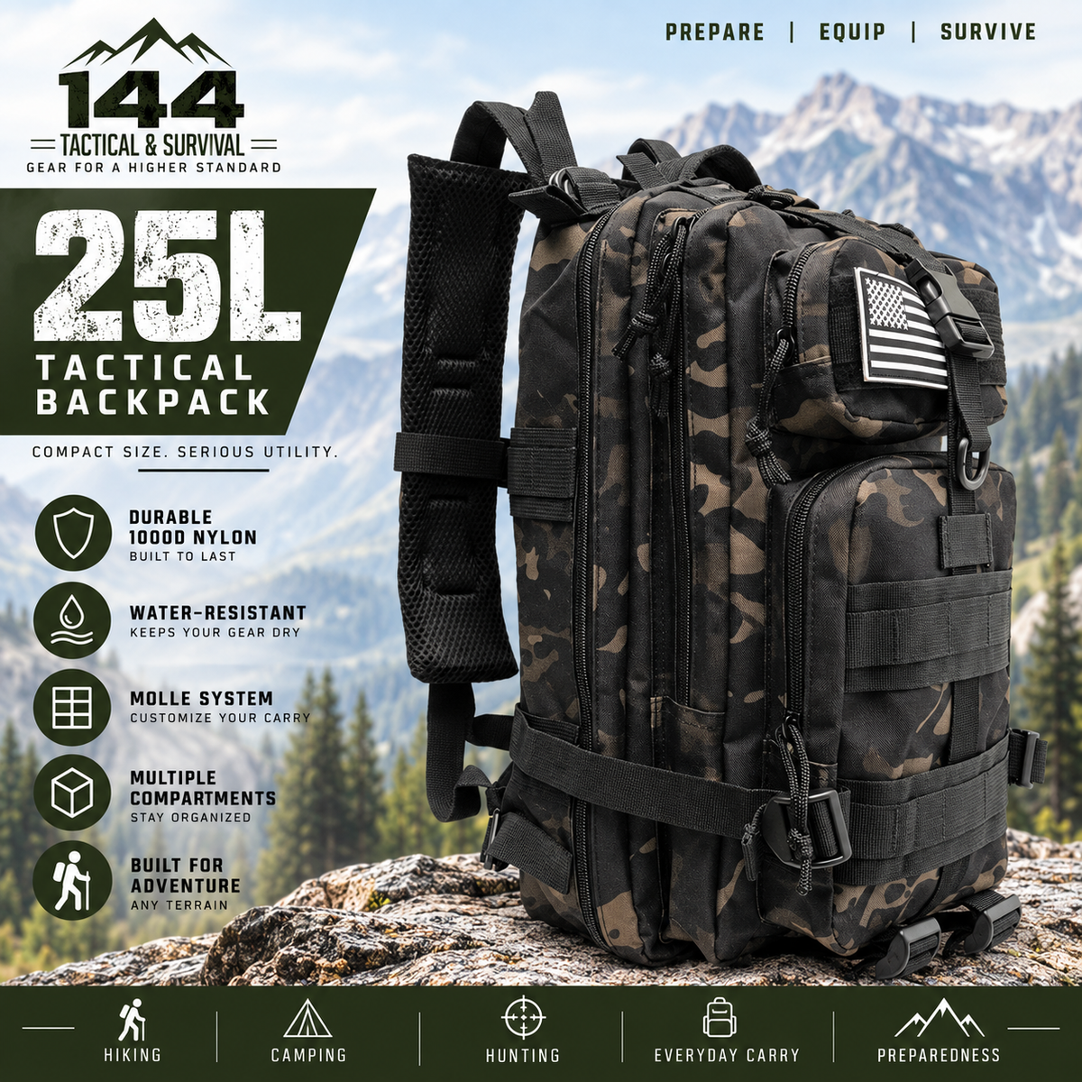MOLLE Tactical Assault Backpack 1000D– 25L & 50L