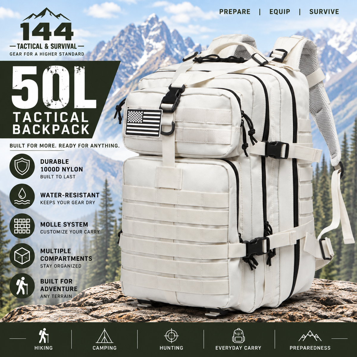 MOLLE Tactical Assault Backpack 1000D– 25L & 50L