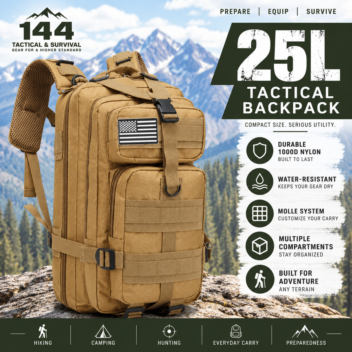 MOLLE Tactical Assault Backpack 1000D– 25L & 50L