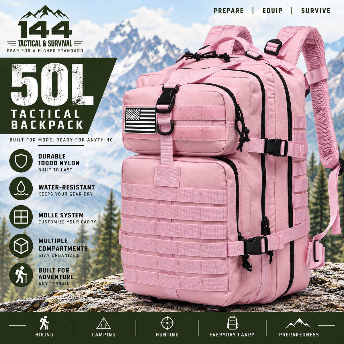 MOLLE Tactical Assault Backpack 1000D– 25L & 50L