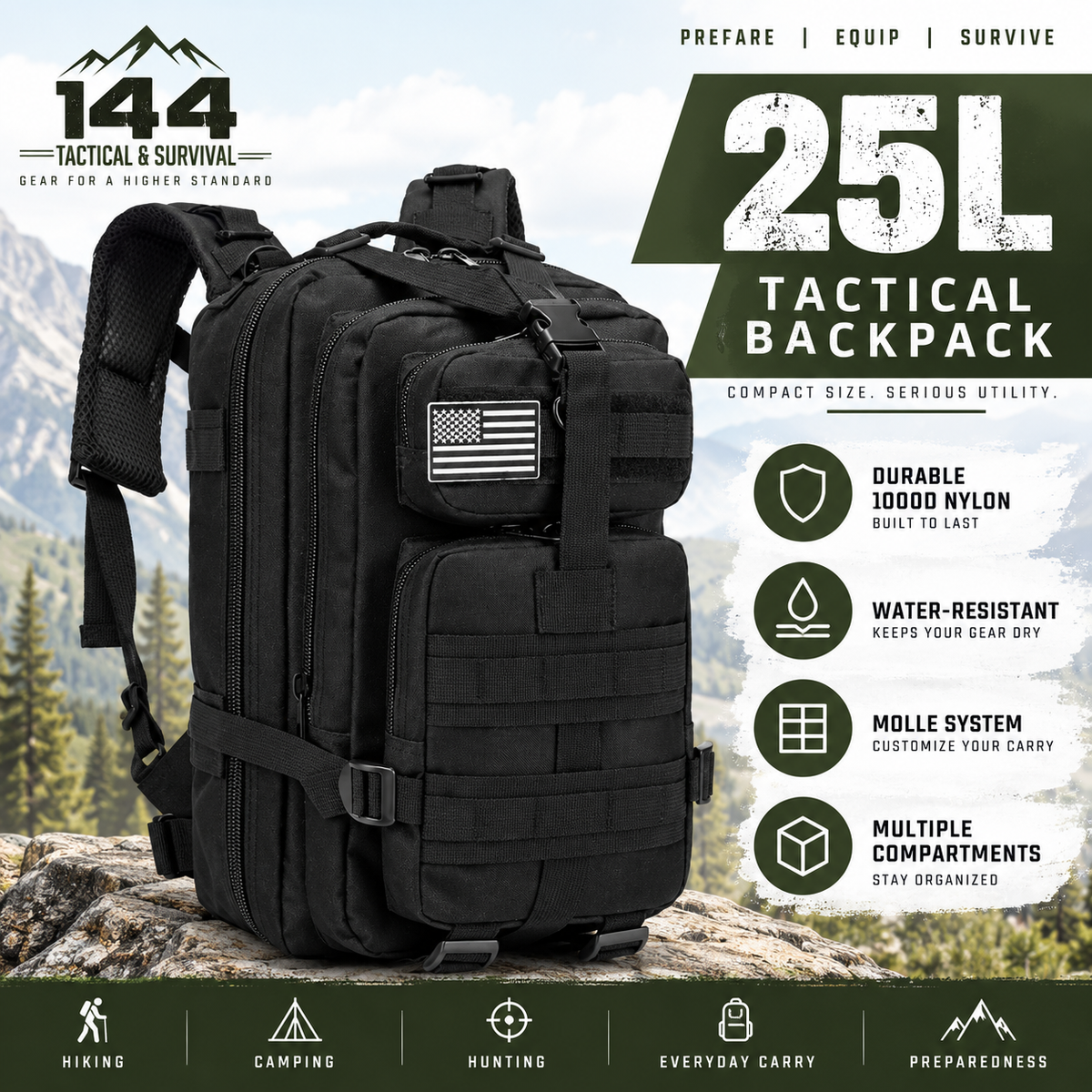 MOLLE Tactical Assault Backpack 1000D– 25L & 50L