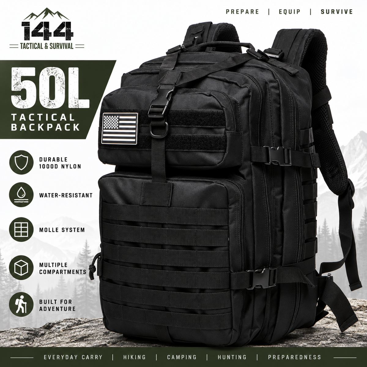 MOLLE Tactical Assault Backpack 1000D– 25L & 50L