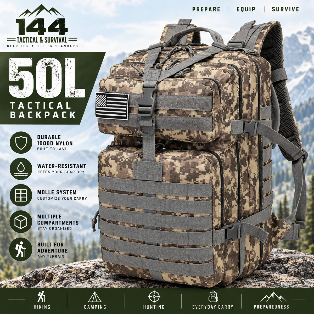 MOLLE Tactical Assault Backpack 1000D– 25L & 50L