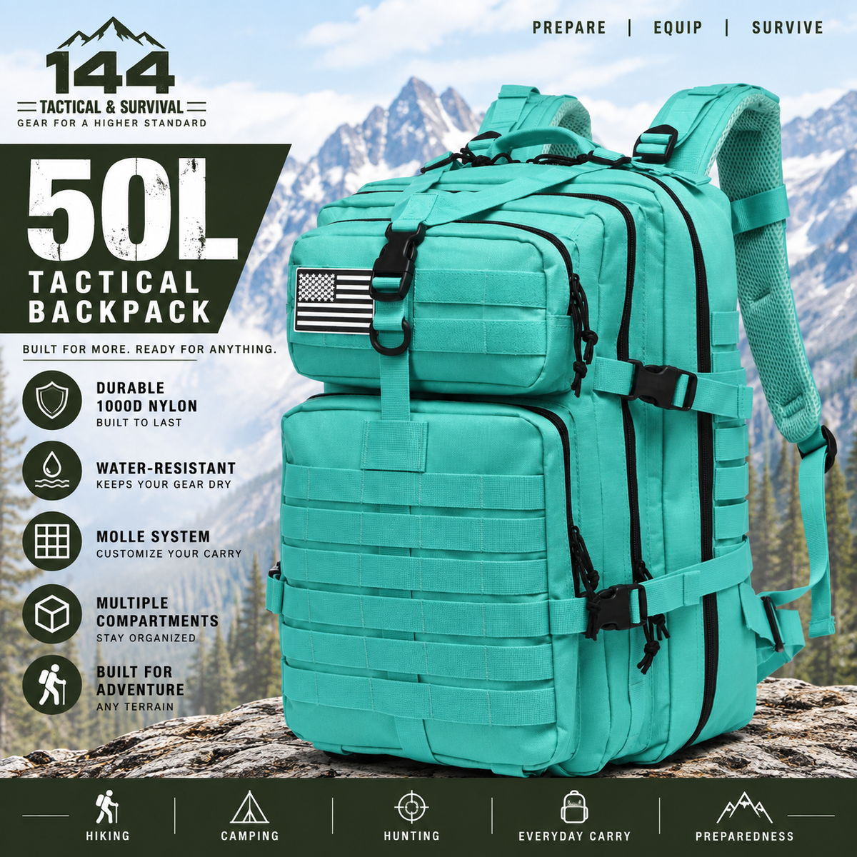 MOLLE Tactical Assault Backpack 1000D– 25L & 50L
