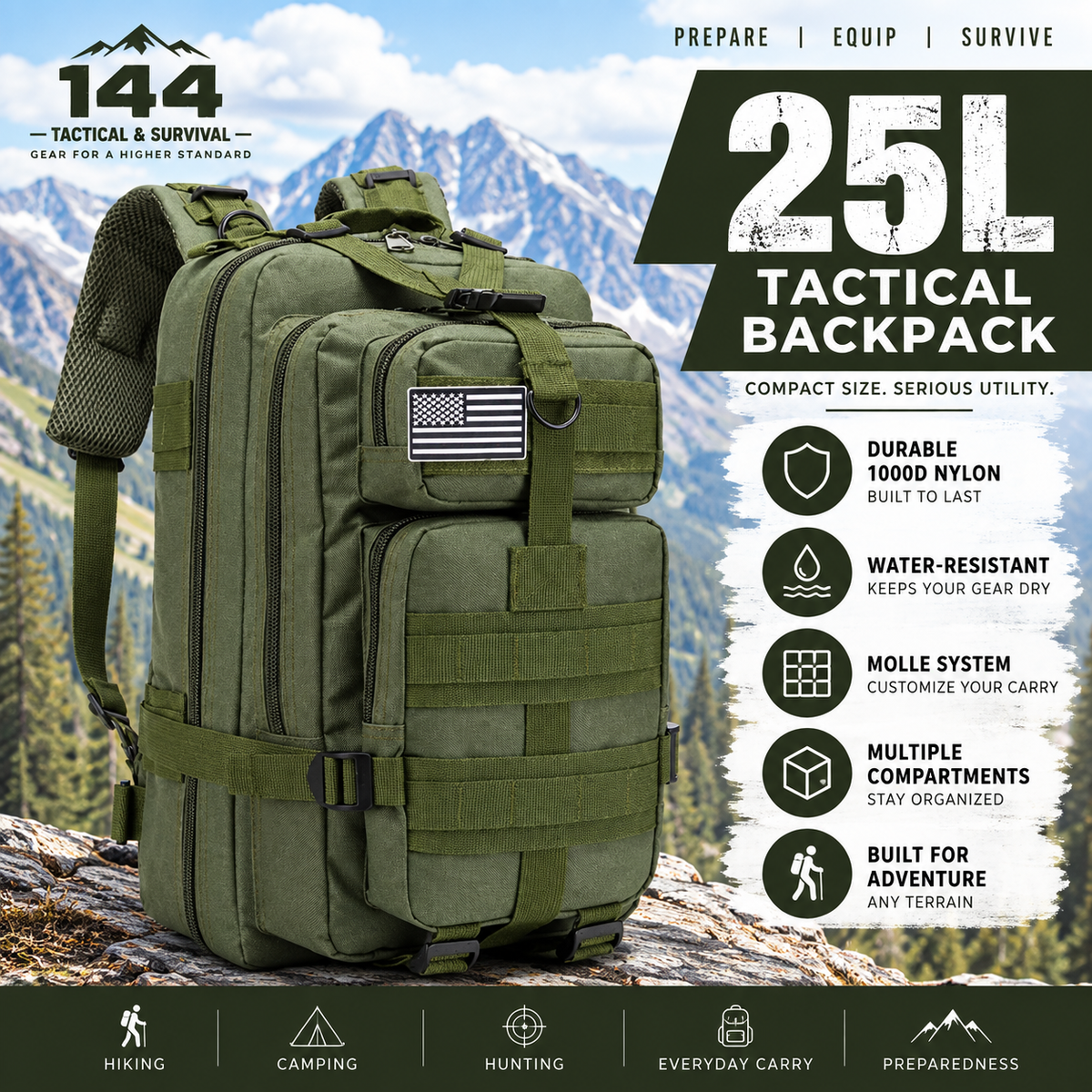 MOLLE Tactical Assault Backpack 1000D– 25L & 50L