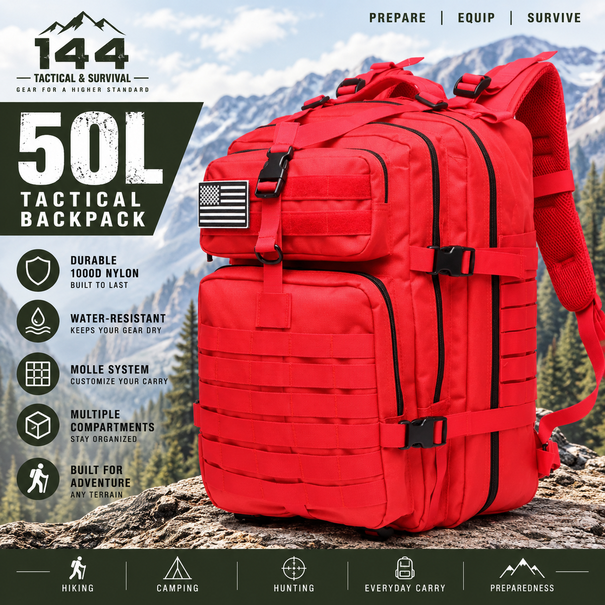 MOLLE Tactical Assault Backpack 1000D– 25L & 50L