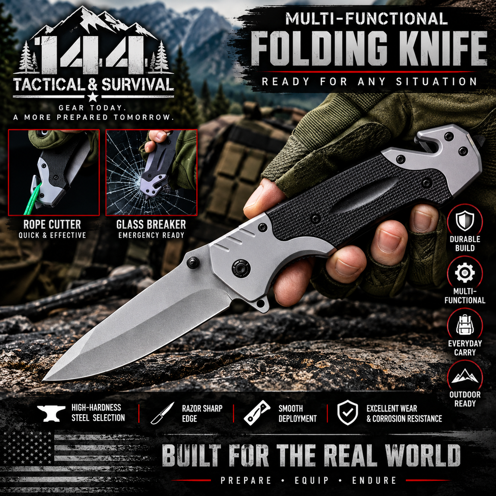 EDC, Tactical Spring Assisted Folding Rescue Pocket Knife. Integrated Glass Breakerand Seatbelt Cutter.