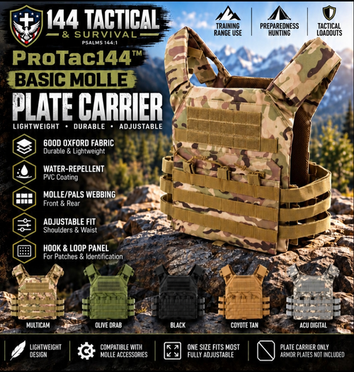144 Basic MOLLE Plate Carrier – Adjustable 600D Tactical Vest