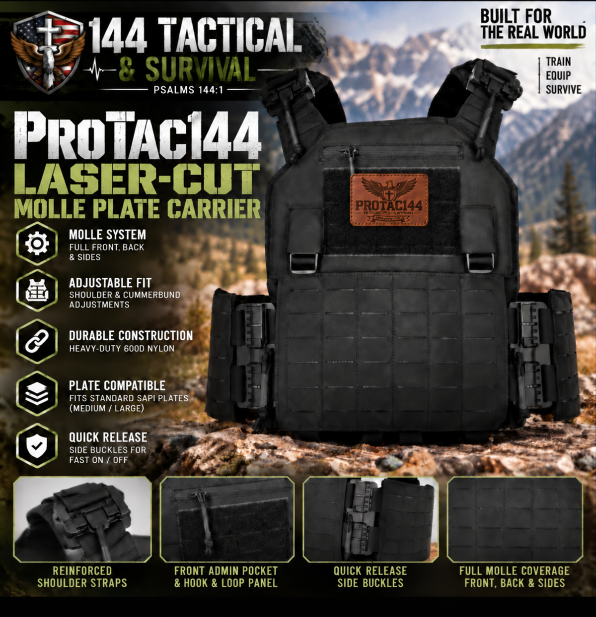 ProTac144 Laser-Cut MOLLE Tactical Plate Carrier
