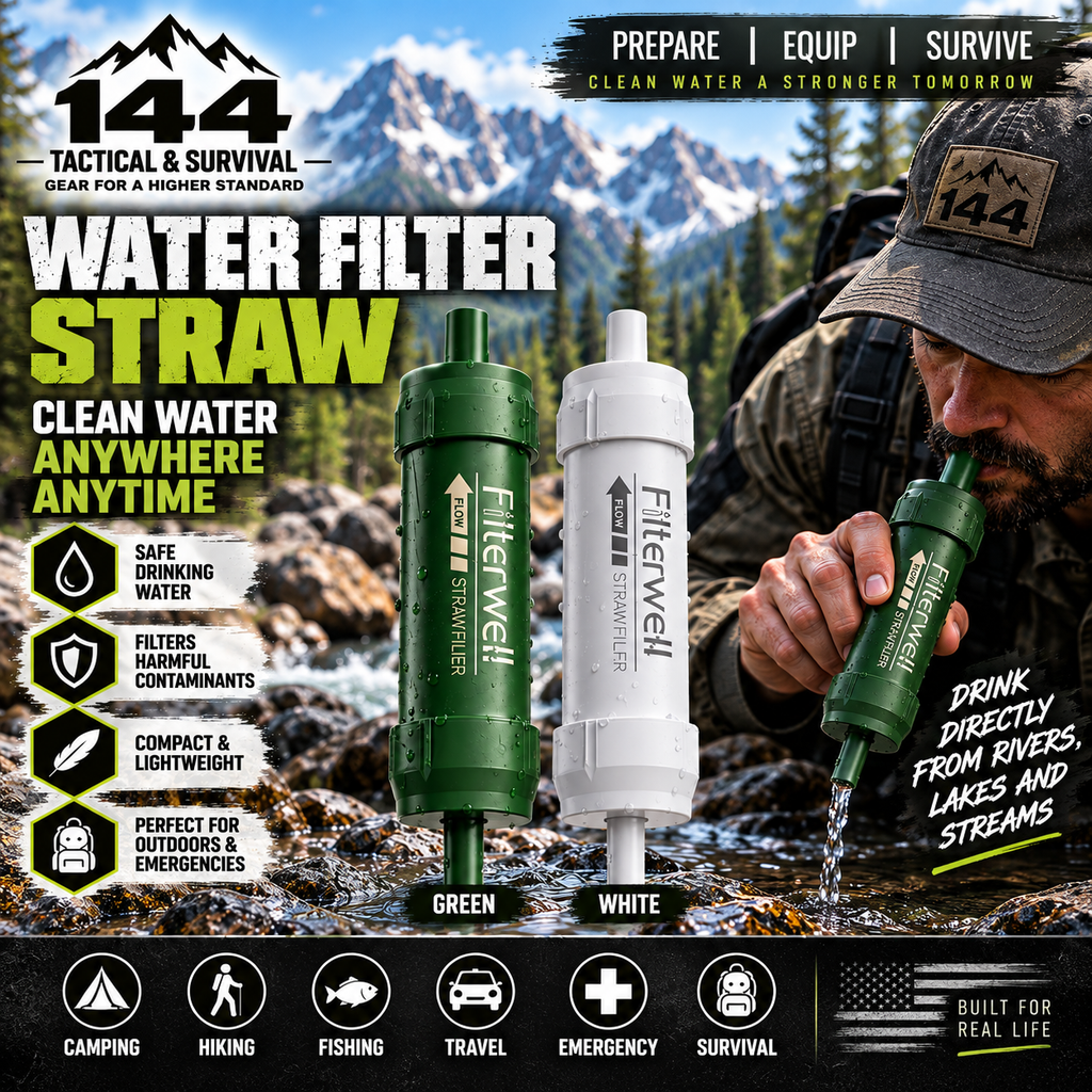 144 Tactical Compact Emergency Water Filter Straw
