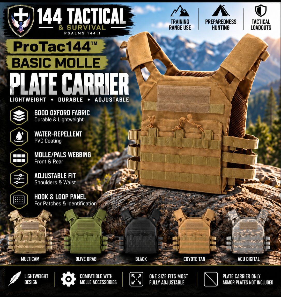 144 Basic MOLLE Plate Carrier – Adjustable 600D Tactical Vest