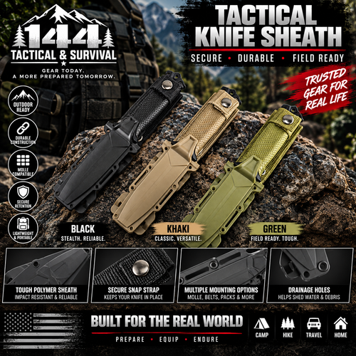 144 Tactical Fixed-Blade Survival Knife with Molle Sheath.