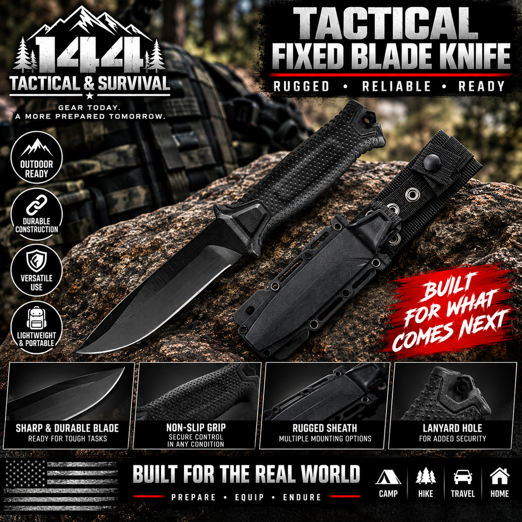 144 Tactical Fixed-Blade Survival Knife with Molle Sheath.