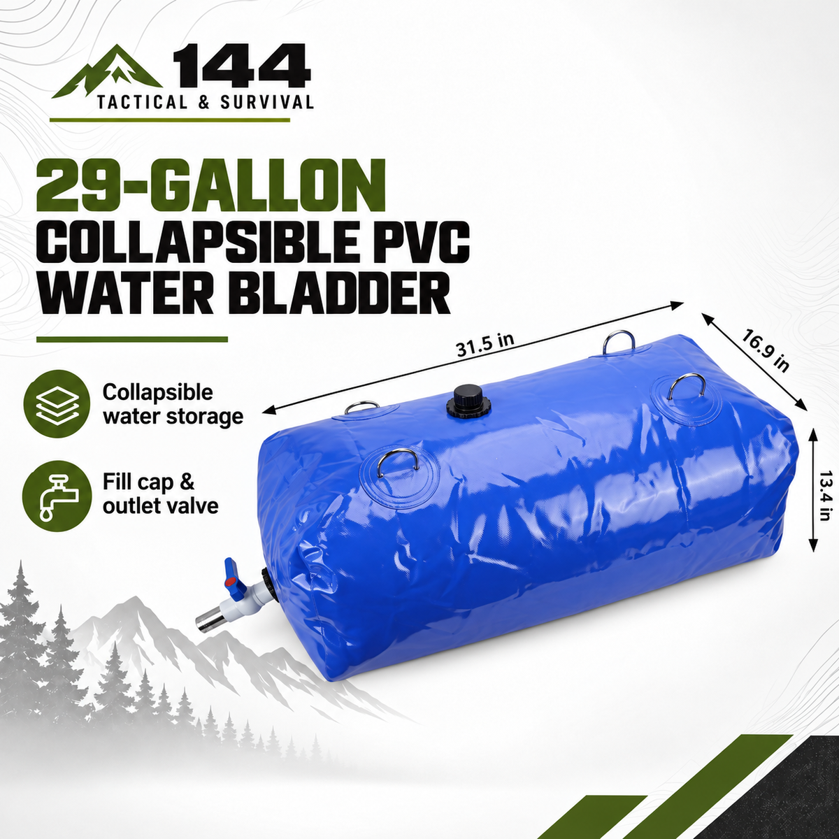 29 Gallon/110L Collapsible PVC Soft Water Storage Bladder.  Camping, Emergency Prep, and Firefighting,