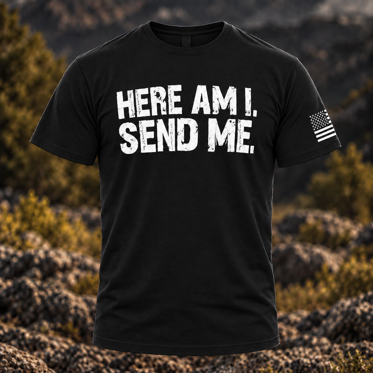 Classic Isaiah 6:8 "HERE AM I, SEND ME Tactical crew neck T-Shirt