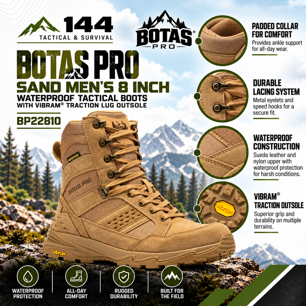 Botas Pro Sand 8 Inch Waterproof Tactical Boots with VIBRAM® Traction Lug Outsole  BP22810