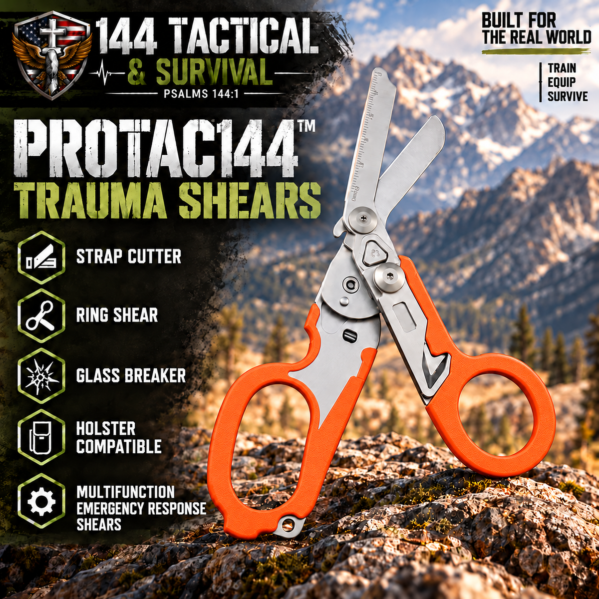 PROTAC™ Trauma Shears, Multifunction Emergency Response Shears with Strap Cutter, Ring Shear, and Glass Breaker. Holster Compatible.