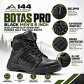 Botas Pro Black Men's 6 inch Side Zipper Rubber Sole Tactical Boots BMP111BK
