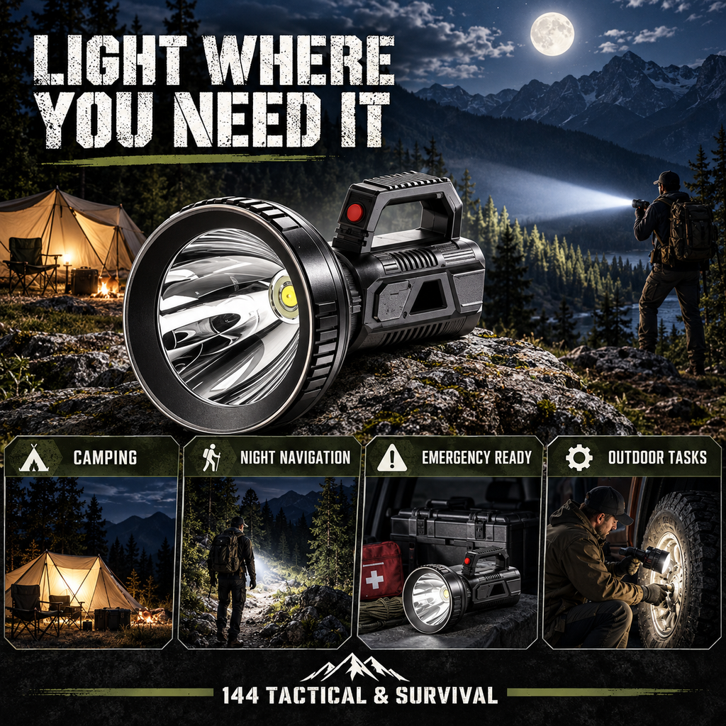 XHP70 Rechargeable LED Emergency Spotlight with Power Bank 150000LM