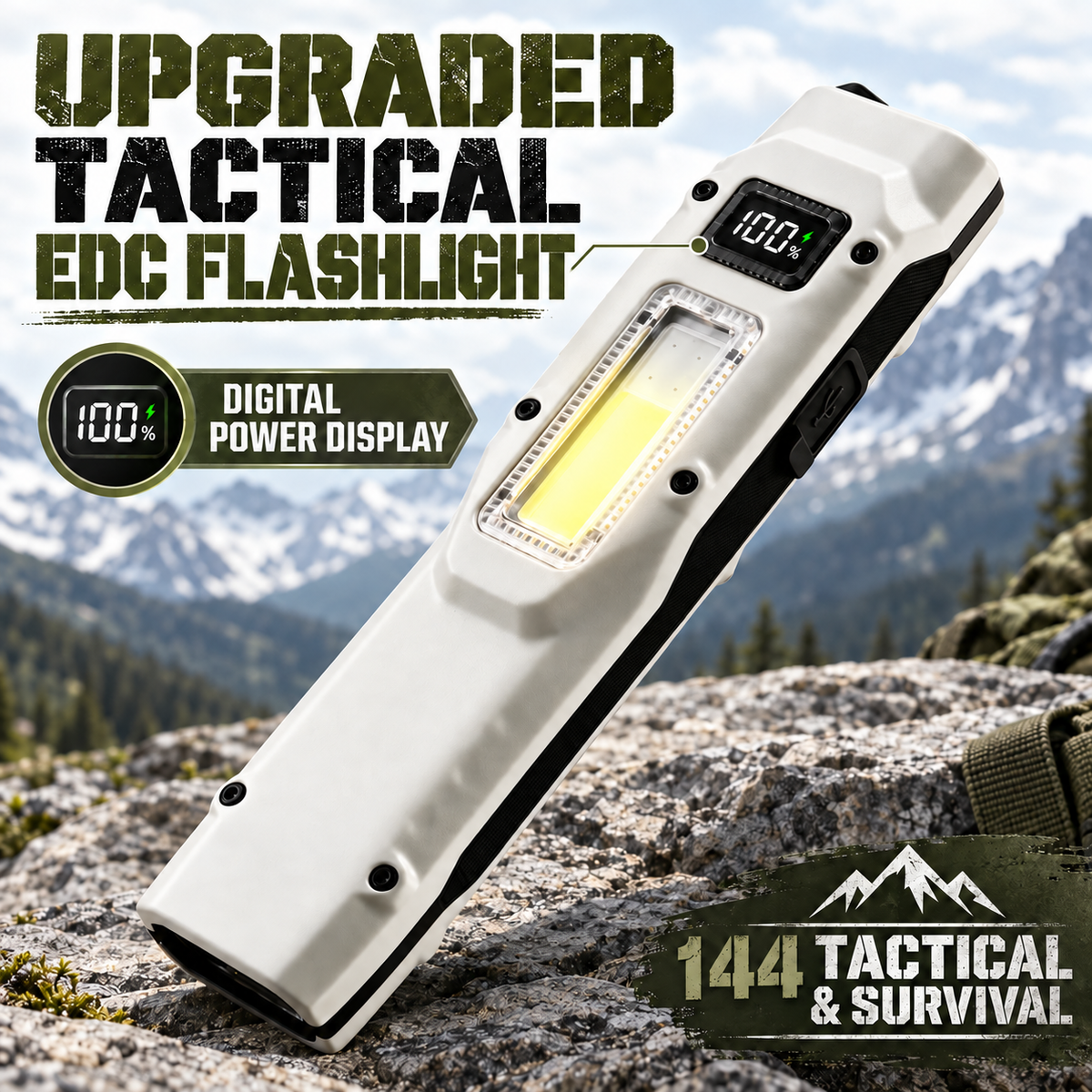 1100-Lumen Aluminum Alloy Ultra-Thin Rechargeable Flat EDC Tactical LED Flashlight, COB Work Light.