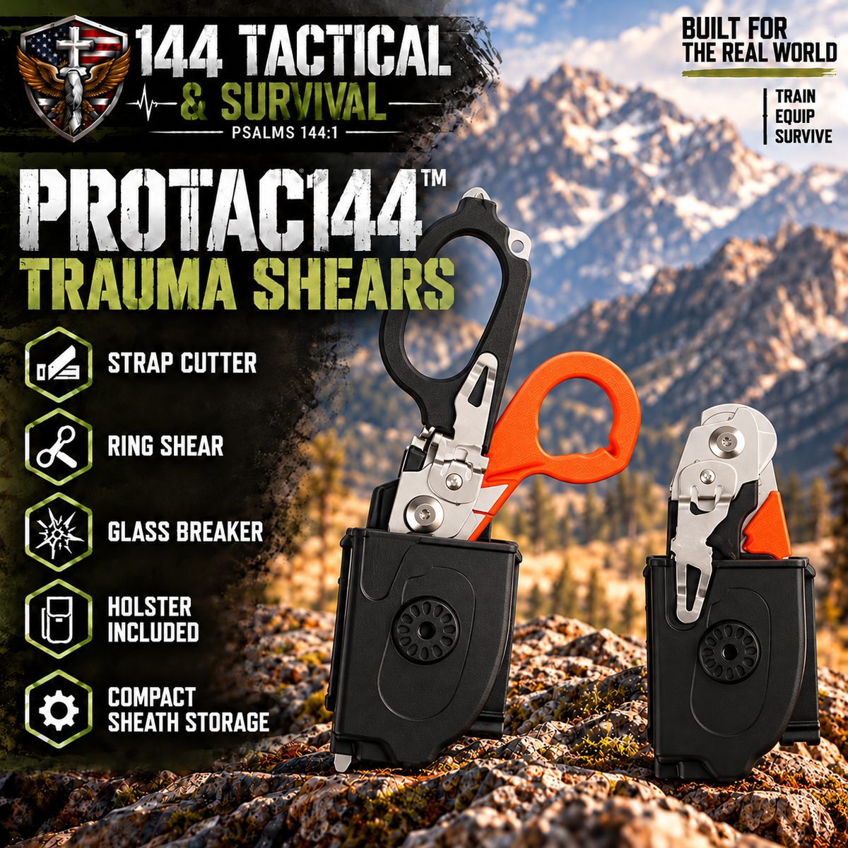 PROTAC™ Trauma Shears, Multifunction Emergency Response Shears with Strap Cutter, Ring Shear, and Glass Breaker. Holster Compatible.