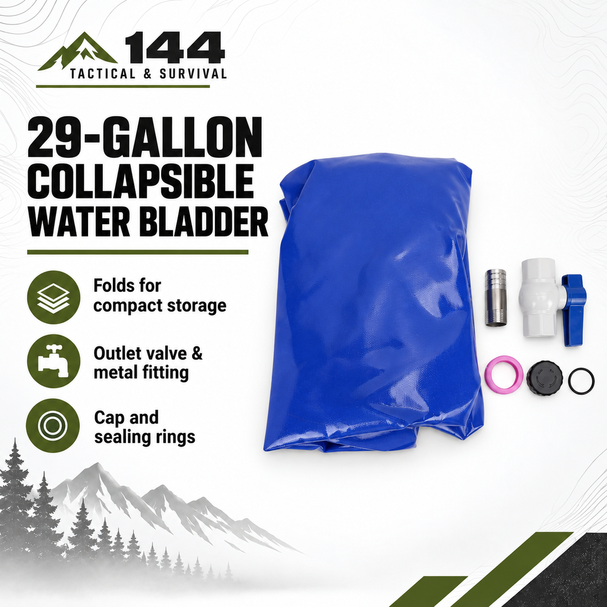 29 Gallon/110L Collapsible PVC Soft Water Storage Bladder.  Camping, Emergency Prep, and Firefighting,