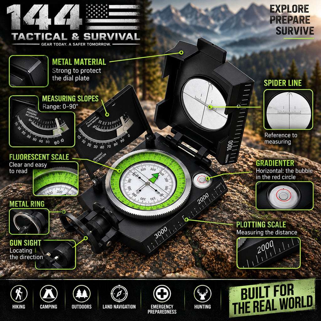 144 Tactical Professional Lensatic Compass with Clinometer