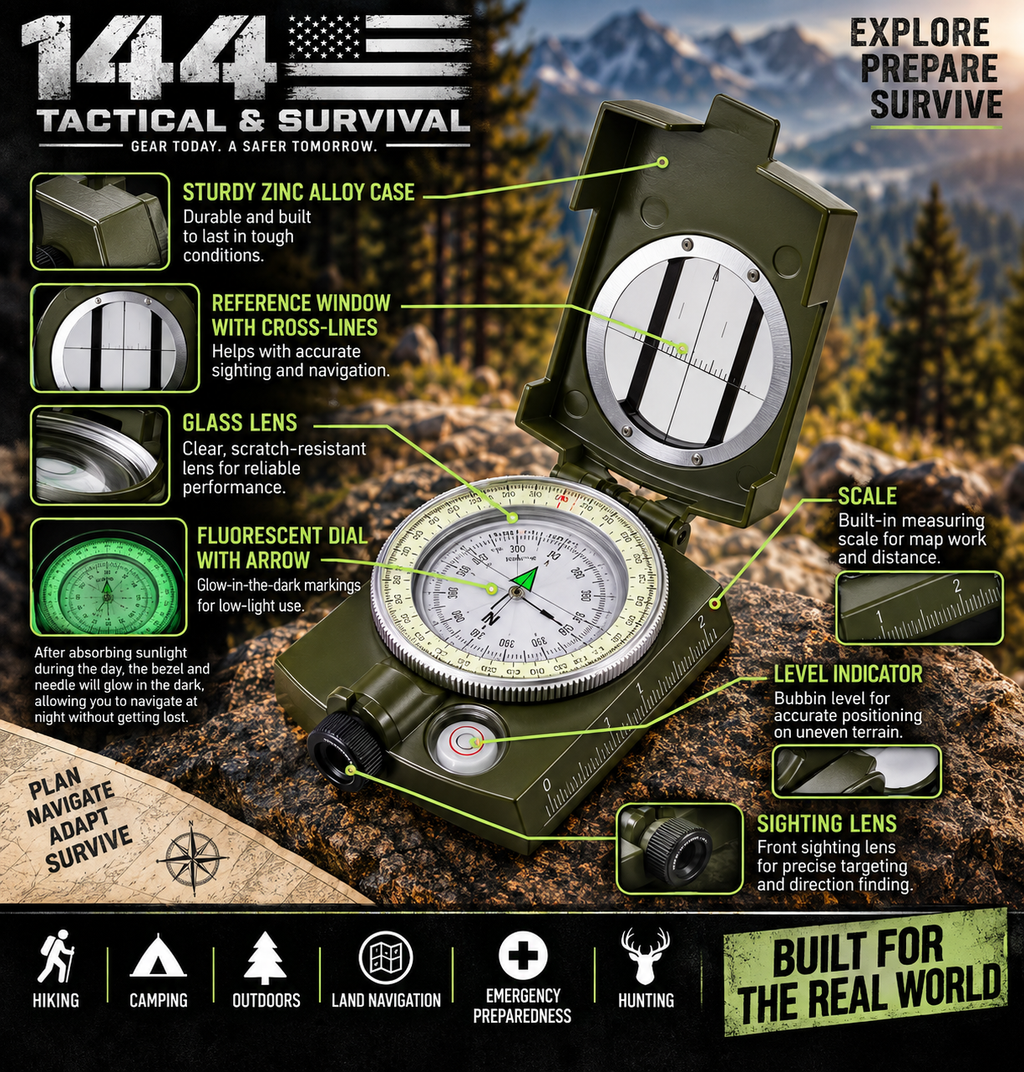 144 Tactical Professional Lensatic Compass with Clinometer