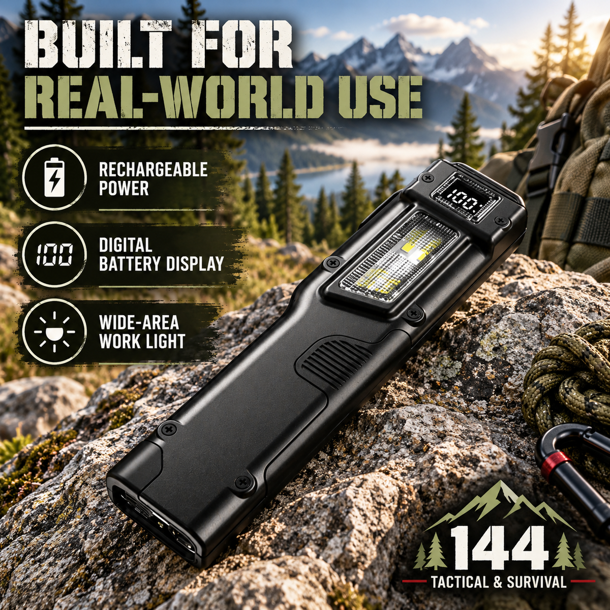 1100-Lumen Aluminum Alloy Ultra-Thin Rechargeable Flat EDC Tactical LED Flashlight, COB Work Light.