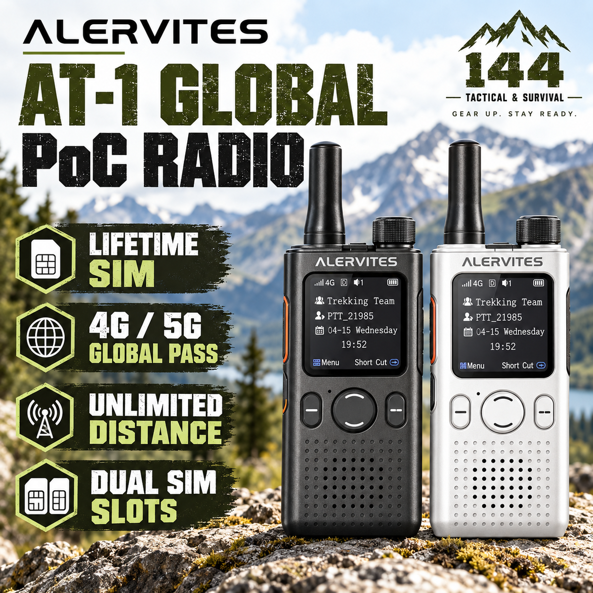 ALERVITES AT1 POC Two Way Radio | Lifetime Free Global Service, Freely Create & Manage Teams, 4G/5G Cellular Network