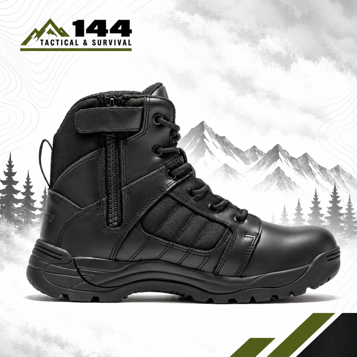Botas Pro Black Men's 6 inch Side Zipper Rubber Sole Tactical Boots BMP111BK