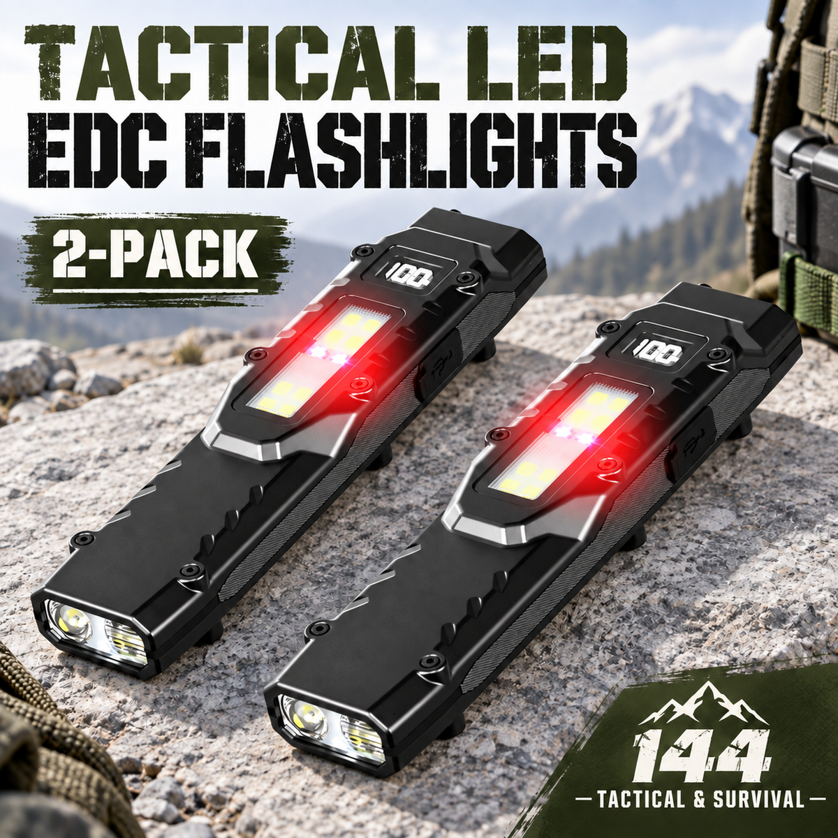 1100-Lumen Aluminum Alloy Ultra-Thin Rechargeable Flat EDC Tactical LED Flashlight, COB Work Light.