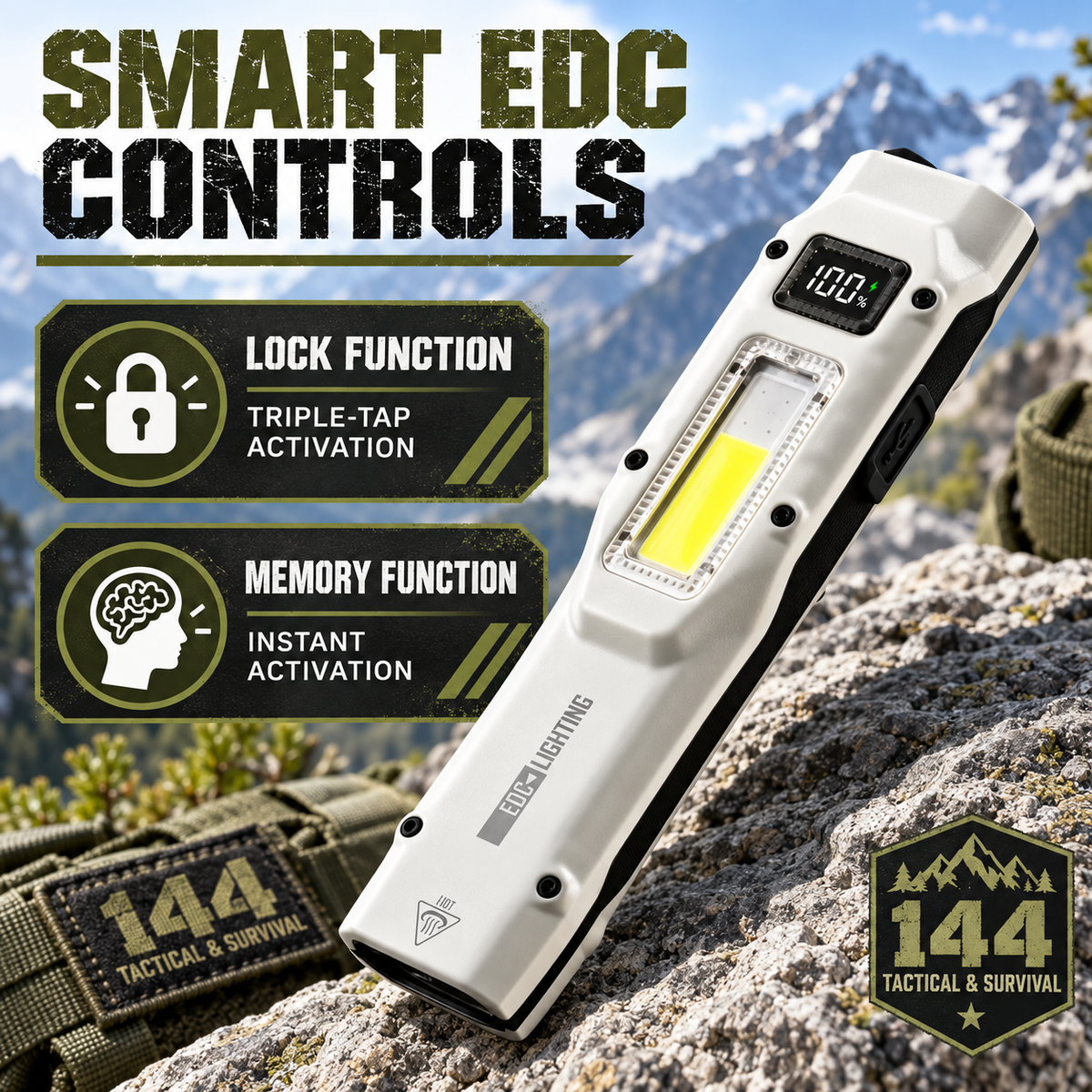 1100-Lumen Aluminum Alloy Ultra-Thin Rechargeable Flat EDC Tactical LED Flashlight, COB Work Light.