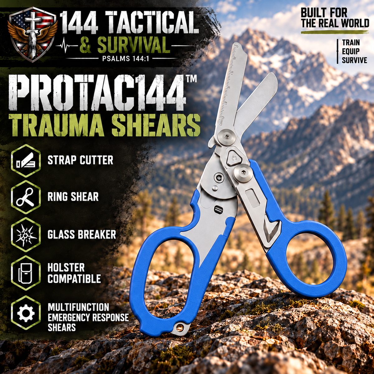 PROTAC™ Trauma Shears, Multifunction Emergency Response Shears with Strap Cutter, Ring Shear, and Glass Breaker. Holster Compatible.