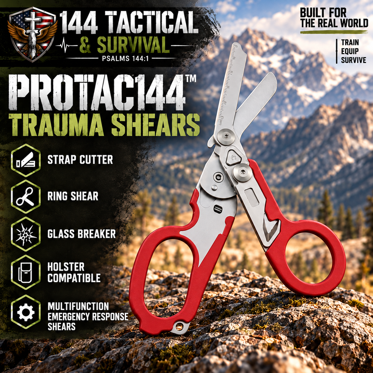 PROTAC™ Trauma Shears, Multifunction Emergency Response Shears with Strap Cutter, Ring Shear, and Glass Breaker. Holster Compatible.