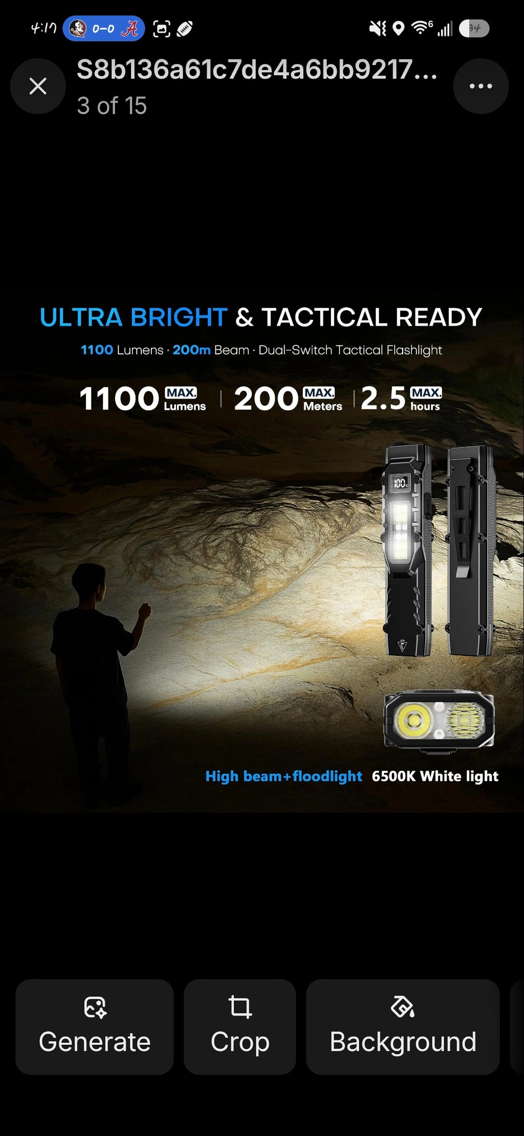 1100-Lumen Aluminum Alloy Ultra-Thin Rechargeable Flat EDC Tactical LED Flashlight, COB Work Light.