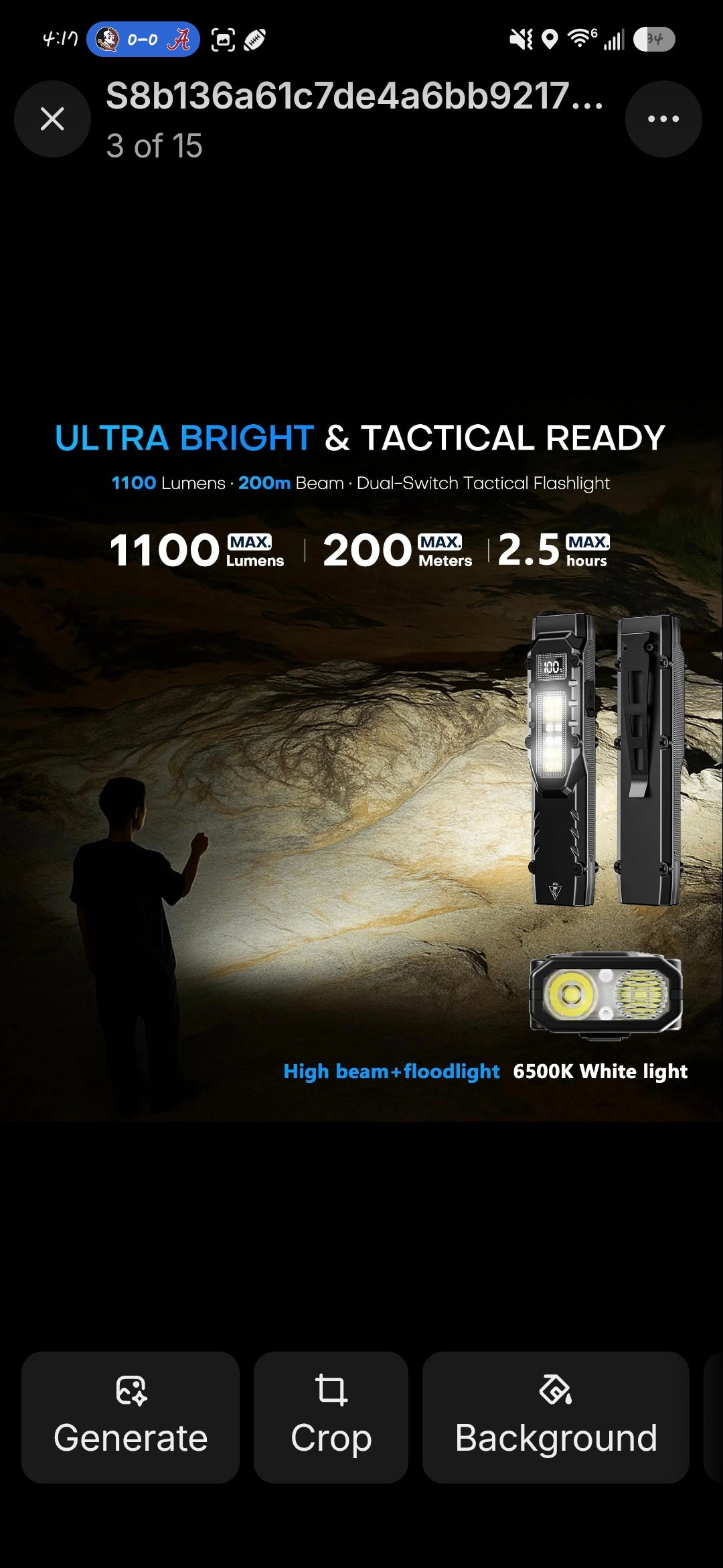 1100-Lumen Aluminum Alloy Ultra-Thin Rechargeable Flat EDC Tactical LED Flashlight, COB Work Light.