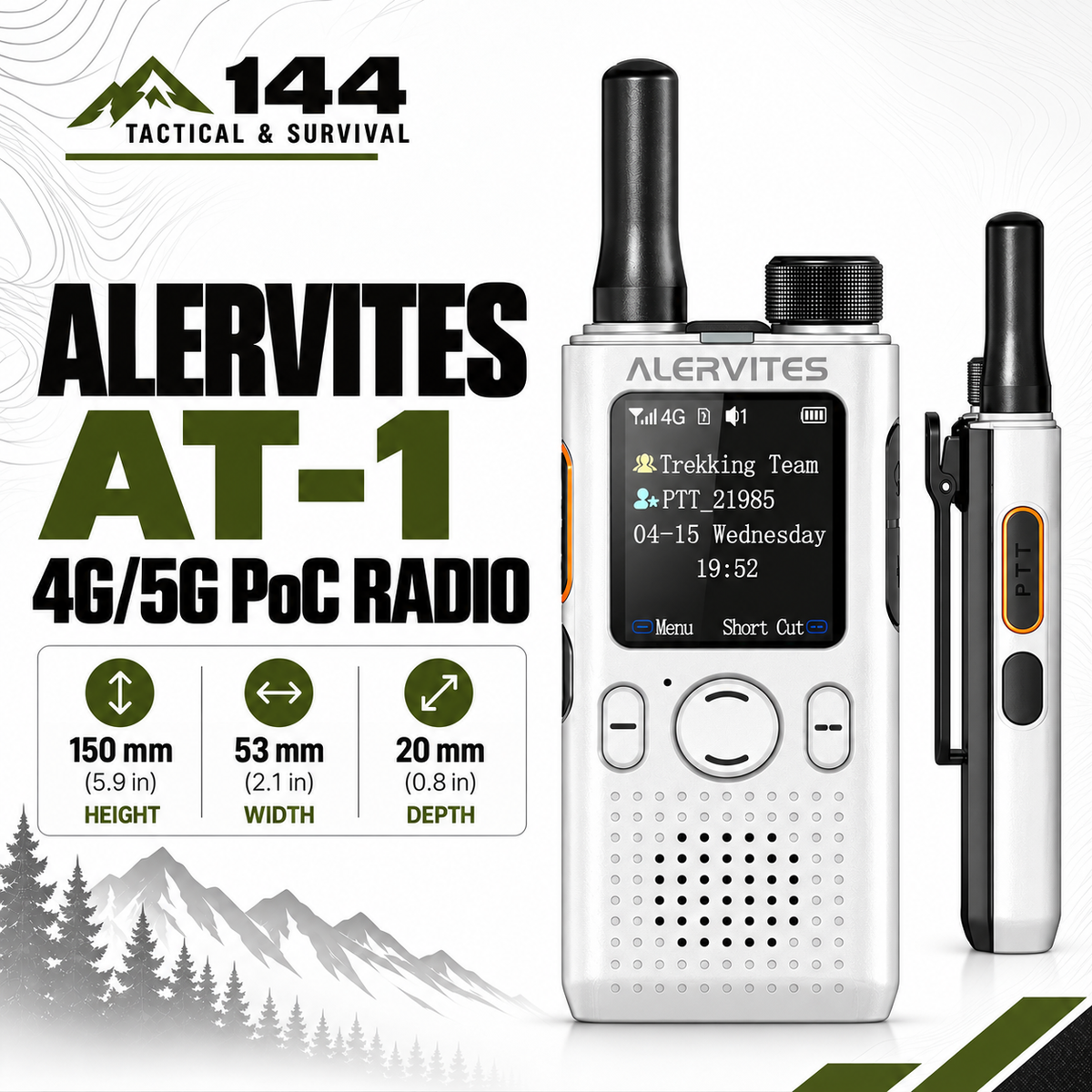 ALERVITES AT1 POC Two Way Radio | Lifetime Free Global Service, Freely Create & Manage Teams, 4G/5G Cellular Network