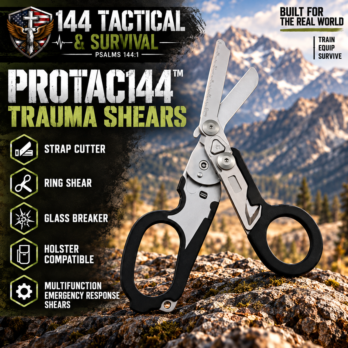 PROTAC™ Trauma Shears, Multifunction Emergency Response Shears with Strap Cutter, Ring Shear, and Glass Breaker. Holster Compatible.