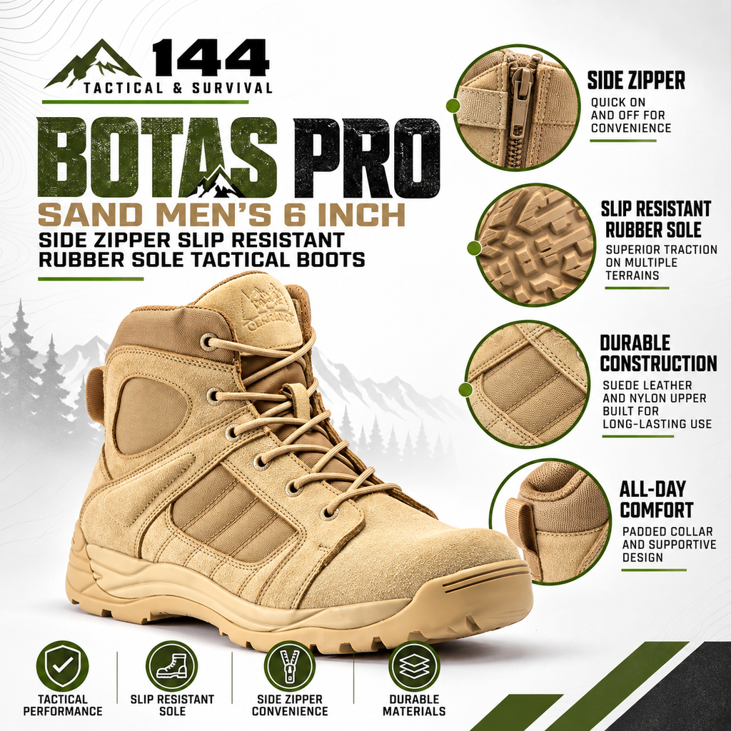 Botas Pro Sand Men's 6 inch Side Zipper Rubber Sole Tactical Boots BMP110