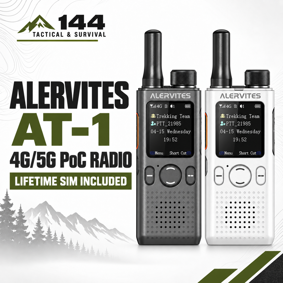 ALERVITES AT1 POC Two Way Radio | Lifetime Free Global Service, Freely Create & Manage Teams, 4G/5G Cellular Network