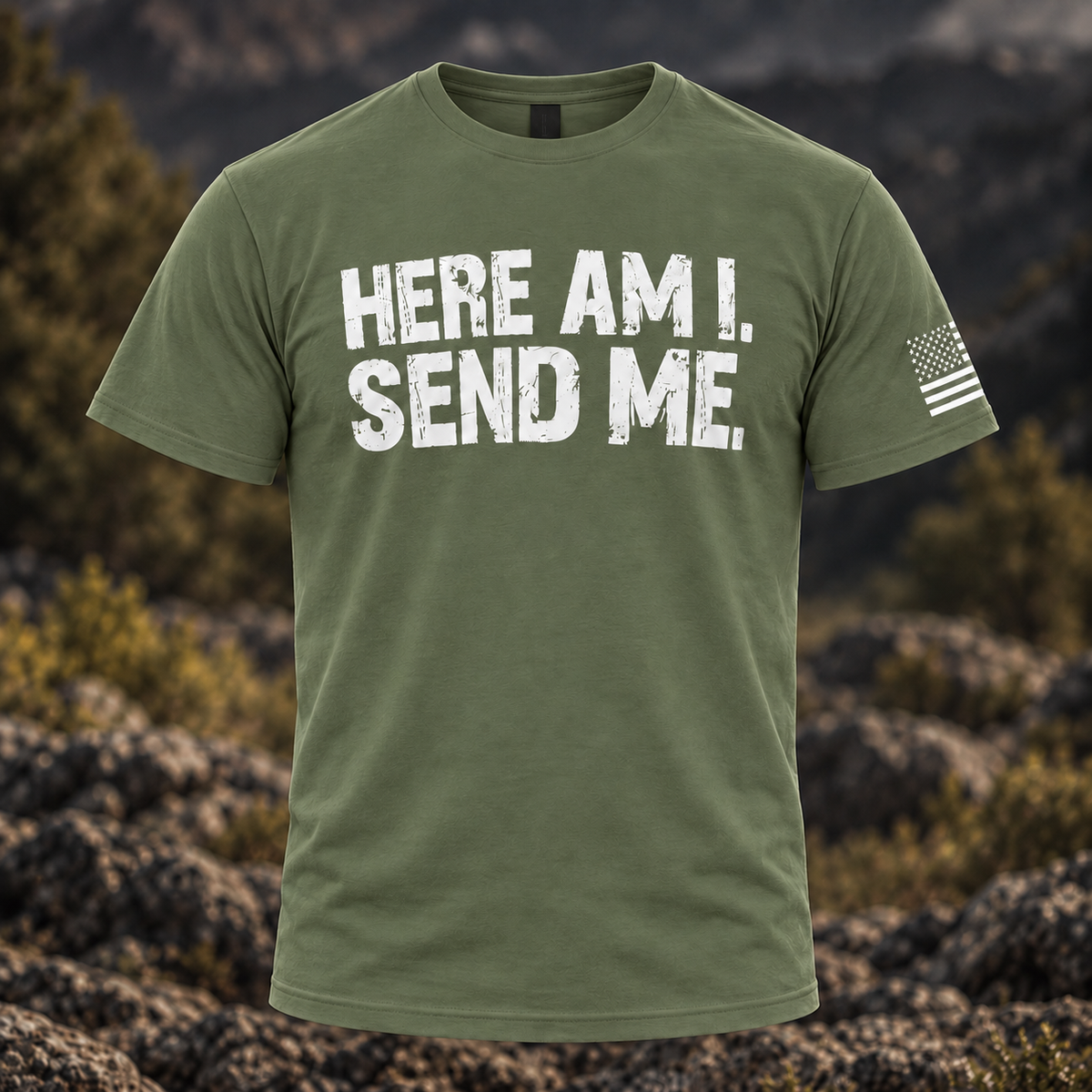Classic Isaiah 6:8 "HERE AM I, SEND ME Tactical crew neck T-Shirt