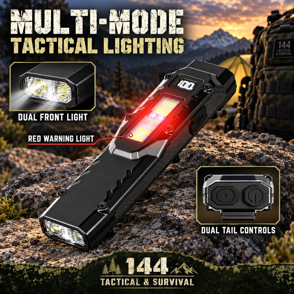 1100-Lumen Aluminum Alloy Ultra-Thin Rechargeable Flat EDC Tactical LED Flashlight, COB Work Light.