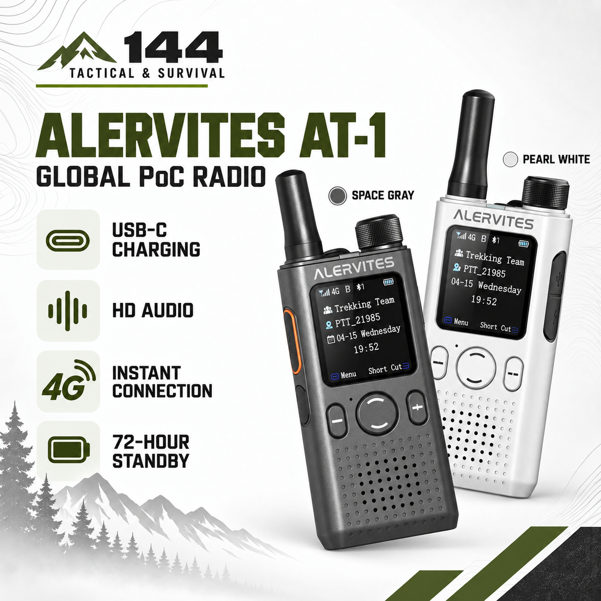 ALERVITES AT1 POC Two Way Radio | Lifetime Free Global Service, Freely Create & Manage Teams, 4G/5G Cellular Network