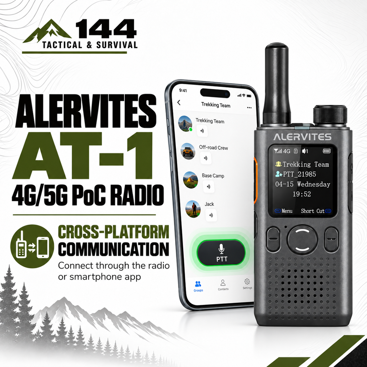 ALERVITES AT1 POC Two Way Radio | Lifetime Free Global Service, Freely Create & Manage Teams, 4G/5G Cellular Network
