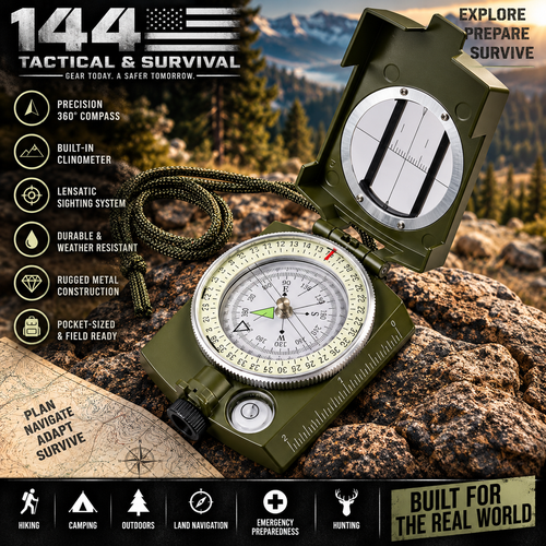 144 Tactical Professional Lensatic Compass with Clinometer